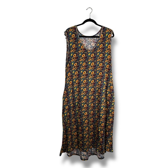 Natural Life Floral Pocket Maxi Dress Sleeveless V Neck Blue Yellow Red M - Picture 2 of 6